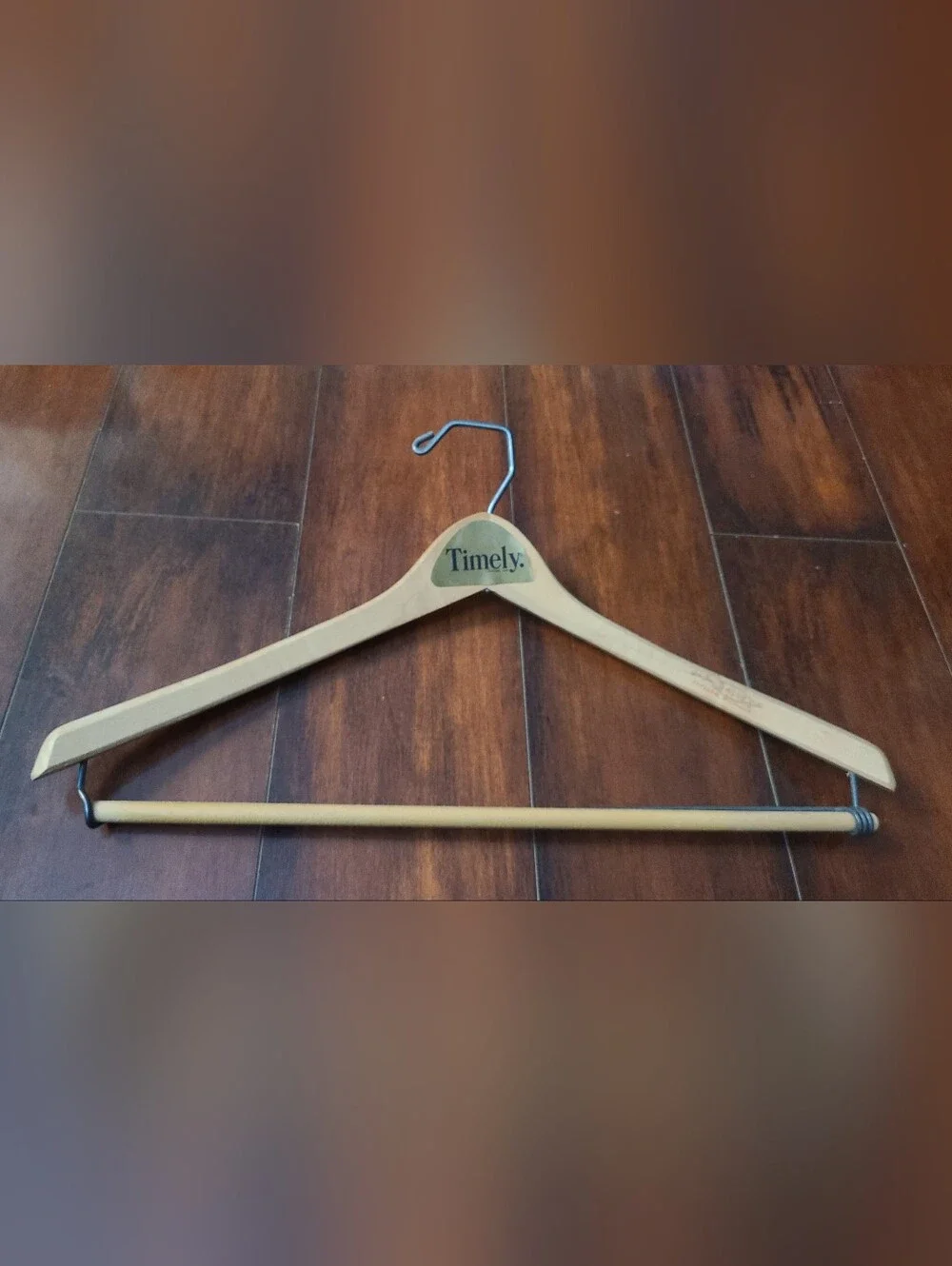 Timely Wooden Suit Hanger w/ Metal Hook & Trouser Bar, Beige Solid, 18 in